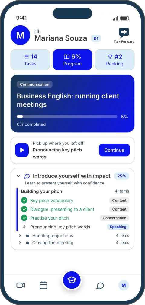 Tela inicial do app, com o programa e as tarefas do dia.